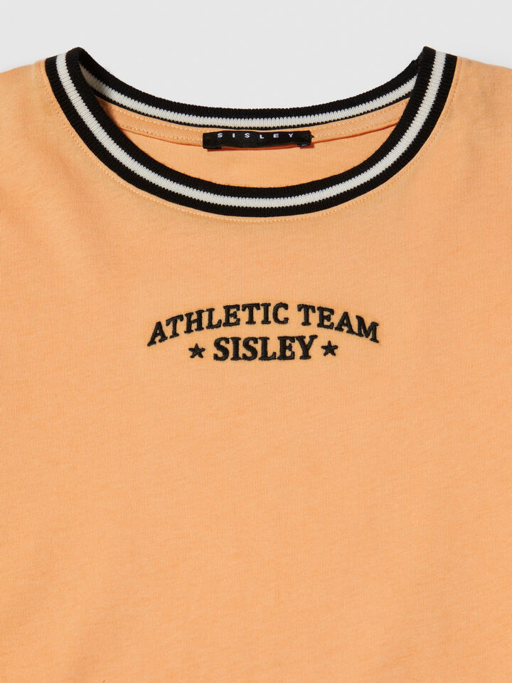 T-shirt with embroidery - girls' short sleeve t-shirts - Orange | Sisley Young image number 2